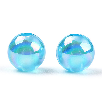 Transparent Acrylic Beads, AB Colors Plated, Round, Deep Sky Blue, 8mm, Hole: 2mm