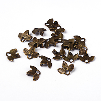 Tibetan Style Links, Lead Free & Nickel Free, Leaf, Antique Bronze, 13x14x2mm, Hole: 2mm