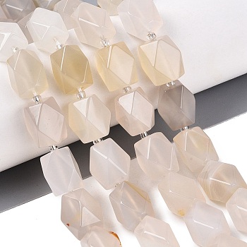 Natural White Agate Beads Strands, Faceted Diamond Cut Beads, Rhombus, with Seed Beads, 13~15x11.5~13.5x11.5~13.5mm, Hole: 1~1.2mm, about 24~25pcs/strand, 14.96~16.14 inch(38~41cm)