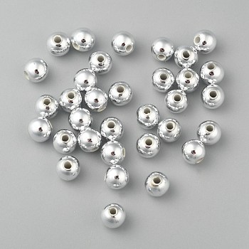 Plating Plastic Acrylic Round Beads, Silver Plated, 6mm, Hole: 1mm, about 4500pcs/pound