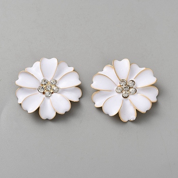 Alloy Rhinestone Cabochons, with Enamel, Flower, White, 32.5x4mm