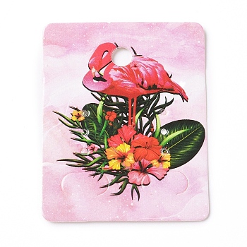 Paper Jewelry Display Cards, for Hanging Earring Display, Rectangle with Flamingo Shape, White, 50x40x0.3mm, Hole: 5.3mm