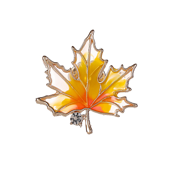 Maple Leaf Enamel Pin, Golden Alloy Badge for Backpack Clothes, Orange, 30x27mm