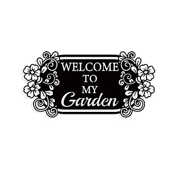 Iron Wall Art Decorations, for Front Porch, Living Room, Kitchen, Matte Style, Word Welcome to My Garden, 150x300x1mm