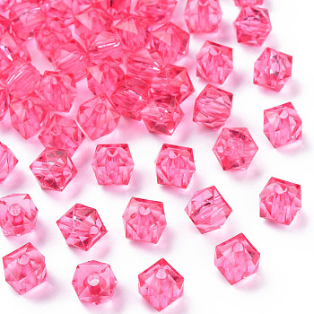 Transparent Acrylic Beads, Faceted, Square, Cerise, 8.5x9.5x9.5mm, Hole: 2.5mm, about 1070pcs/500g