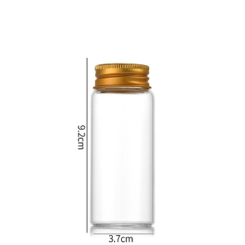 Clear Glass Bottles Bead Containers, Screw Top Bead Storage Tubes with Aluminum Cap, Column, Golden, 3.7x9cm, Capacity: 70ml(2.37fl. oz)