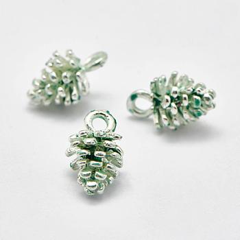 Spray Painted Alloy Charms, Pine Cone, Green, 12x7x7mm, Hole: 2mm
