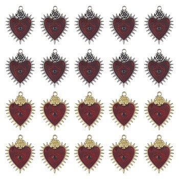 20Pcs 2 Colors Alloy Enamel Pendants, Heart with Rose, Mixed Color, 32.5x25x3.5mm, Hole: 1.7mm, 10pcs/color