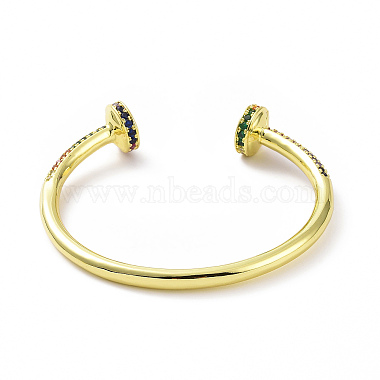 Bracelet manchette ouvert rond plat en zircone cubique colorée(BJEW-I310-01LG)-4
