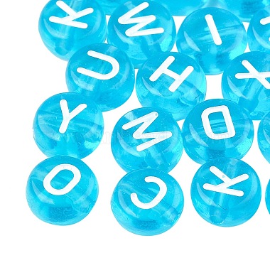 Deep Sky Blue Flat Round Acrylic Beads
