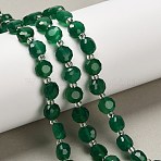 Natural Green Onyx Agate(Dyed & Heated) Beads Strands, Flat Round, Faceted, with Seed Beads, 7~7.5x7.5~8x4.5~5mm, Hole: 1mm, about 19~21pcs/strand, 7.52~7.60''(19.1~19.3cm)(G-B153-B04)