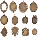 12Pcs 12 Styles Tibetan Style Zinc Alloy Pendant Cabochon Settings, Cadmium Free & Nickel Free & Lead Free, Mixed Shapes, Antique Bronze, Tray: 24.5~40x17.5~40mm, 37~65x28.5~48x1.6~6mm, Hole: 1.8~7mm, 1pc/style(TIBEP-SC0003-48)