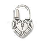 Brass Pendants, Heart Lock Charms, Cadmium Free & Lead Free, Rack Plating, Long-Lasting Plated, Platinum, 30x18x4mm, Hole: 12.5x7mm(KK-C156-15P)