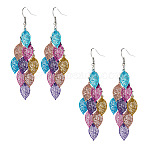 2 Pairs 430 Stainless Steel Leaf Dangle Earrings, with Iron Earring Hooks, Platinum, Indian Red, 79mm(EJEW-TA0001-83B)