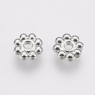 Alloy Daisy Spacer Beads, Flower, Cadmium Free & Lead Free, Platinum, 5.5~6x1.5~2mm, Hole: 1.8mm, about 350pcs/50g(X-TIBEB-S039-064P-RS)