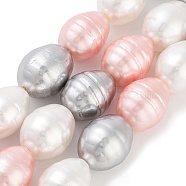 Electroplated Shell Pearl Beads Strands, Grooved Oval Beads, Mixed Color, 17x13mm, Hole: 0.8mm, about 24pcs/strand, 15.94''(40.5cm)(BSHE-H110-01-05)