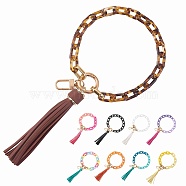 Chain Link Wristlet Keychain, Acrylic Bracelet Tassel Keychain, with Alloy Findings, Coconut Brown, 29cm(HJEW-SW00013-09)