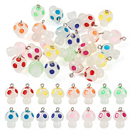 32Pcs 8 Colors Luminous Transparent Resin Pendants, Glow in the Dark, Mushroom Charms, with Platinum Plated Iron Loops, Mixed Color, 21x14mm, 4pcs/color(FIND-TA0002-48)