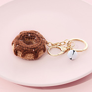 Cotton Crochet Food Keychain, with Iron Key Rings & Lobster Claw Clasps & Bell, Donut, 13x4.8cm(KEYC-PW0002-108L)