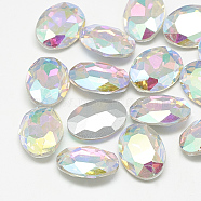 Pointed Back Glass Rhinestone Cabochons, Back Plated, Faceted, Oval, Crystal AB, 18x13x5.5mm(RGLA-T080-13x18mm-05)