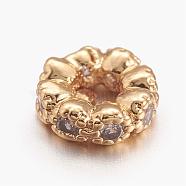 Brass Micro Pave Cubic Zirconia Beads, Flat Round, Golden, 4.5x1.5mm, Hole: 2mm(ZIRC-E117-48G)
