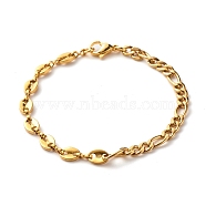 304 Stainless Steel Chain Necklace, Figaro & Curb Chain Bracelet for Women, Golden, 7-3/8 inch(18.7cm)(BJEW-JB07378)