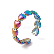 Ion Plating(IP) 304 Stainless Steel Heart Wrap Open Cuff Ring for Women, Rainbow Color, US Size 6 1/2(16.9mm)(RJEW-C045-18M)