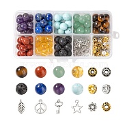 192Pcs 8 Styles 10mm Gemstone Beads Chakra Yoga Healing Stone Kits, with Alloy Star, Peace Sign, Key Charms, Spacer Beads, for DIY Gemstone Bracelets Making, Mixed Color(G-LS0001-02C)