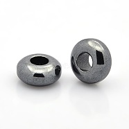 Rondelle Grade AB Large Hole Non-magnetic Synthetic Hematite Beads, Black, 14~15x6~7mm, Hole: 6mm(G-P061-10)