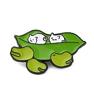 Pea Pod & Cat Enamel Pin, Electrophoresis Black Plated Alloy Badge for Backpack Clothes, Green, 18.5x31.5x1.5mm(JEWB-A014-03A)