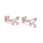 Brass Micro Pave Clear Cubic Zirconia Stud Earrings, with 304 Stainless Steel Pin and Ear Nut, Constellation/Zodiac Sign, Rose Gold, Scorpio, 16x6mm, Pin: 0.8mm(EJEW-F258-01A-RG)
