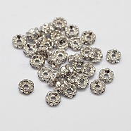 Flower Brass Rhinestone Bead Spacers, Platinum, 4x2mm, Hole: 1mm(RB-D302-P)
