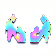 Ion Plating(IP) 201 Stainless Steel Pendants, Family, Rainbow Color, 37x24x1mm, Hole: 2mm(STAS-N098-068M)