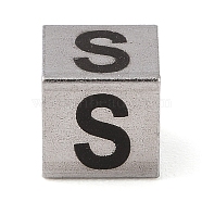 Tarnish Resistant 201 Stainless Steel European Beads, Large Hole Beads, Cube with English Letter, Stainless Steel Color, Letter S, 7x7x7mm, Hole: 5mm(STAS-M058-01S-P)