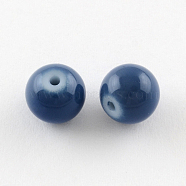 Painted Glass Beads Strands, Baking Paint, Round, Marine Blue, 8mm, Hole: 1.3~1.6mm, about 100pcs/strand, 31.4 inch(X-DGLA-S071-8mm-B45)