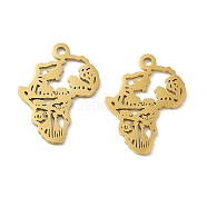 Ion Plating(IP) 304 Stainless Steel Pendants, Laser Cut, Map Charm, Golden, 19.5x14.5x1mm, Hole: 1.8mm(STAS-J042-32G)