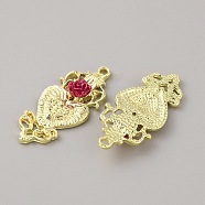 Alloy Connector Charms, Heart with Red Rose Links, Light Gold, 33.5x15x4.5mm, Hole: 1.8mm(FIND-WH0110-440)