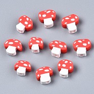 Handmade Polymer Clay Beads, Mushroom, Red, 9~13x8.5~12x4~5mm, Hole: 1.8mm(CLAY-N011-016F)