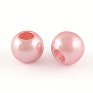 ABS Plastic Imitation Pearl European Beads, Large Hole Rondelle Beads, Pink, 11.5~12x10mm, Hole: 4~5mm, about 780pcs/500g(MACR-R530-12mm-A13)