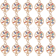 40Pcs Alloy Enamel Connector Charms, Flat Round Tree Links with Evil Eye, Rose Gold, Colorful, 23.5x16.5x2mm, Hole: 2mm(FIND-SC0006-10)