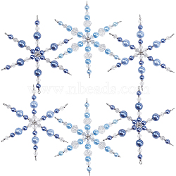 6Pcs 3 Styles Glass Beaded Snowflake Multi-Strand Links, Mixed Color, 103mm, 2pc/styles(PALLOY-SP00003)