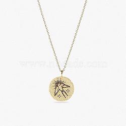 Titanium Steel Flat Round Pendant Necklaces, Rolo Chain Necklace for Women, Bird, 17-3/4 inch(45cm)(WG36571-01)
