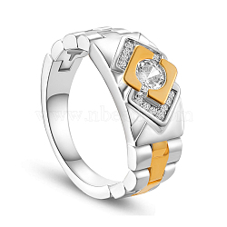 SHEGRACE 925 Sterling Silver Finger Ring, with Watch Chain and Micro Pave AAA Cubic Zirconia Real 18K Gold Plated Rhombus, Platinum & Golden, 22mm(JR540A-04)