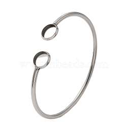 304 Stainless Steel Cuff Blank Bangle Bases with Round Tray, Solid, Stainless Steel Color, Tray: 8mm, Inner Diameter: 2-1/8x1-3/4 inch(5.4x4.5cm) (STAS-Z088-03C-P)