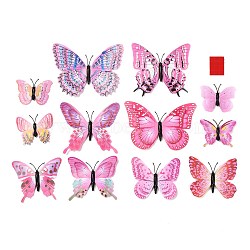 3D Plastic Wall Stickers, with Adhesive Tape, for Home Living Room Bedroom Wall Decorations, Butterfly, Pearl Pink, 45~95x59~120x5.5mm, 12pcs/set(DIY-F077-01C)