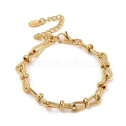201 Stainless Steel Bowknot Link Chain Bracelets, Golden, 6-3/8 inch(16.3cm), Wide: 5.5mm(BJEW-G696-02G)