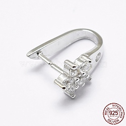 Rhodium Plated 925 Sterling Silver Micro Pave Cubic Zirconia Pendant Bails, Ice Pick & Pinch Bails, Flower, Platinum, 12x6.5x9mm, pin: 0.6mm(X-STER-P034-54P)
