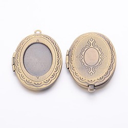 Romantic Valentines Day Ideas for Him with Your Photo Brass Locket Pendants, Picture Frame Charms for Necklace, Antique Bronze, Oval, 23x32mm, Inner: 13x18mm , hole: 2mm(ECF133-3AB)