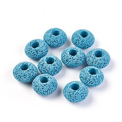 Natural Lava Rock Beads, Dyed, Rondelle, Deep Sky Blue, 15.5~16x9.7~10mm, Hole: 5~5.4mm(G-I220-H09)