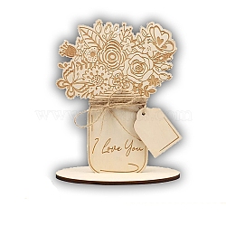 Wooden DIY Painting Display Decorations, Mother's Day Gift Sculpture for Home Desktop Ornament, Word I Love You, Flower, 150x120mm(PW-WG90449-01)